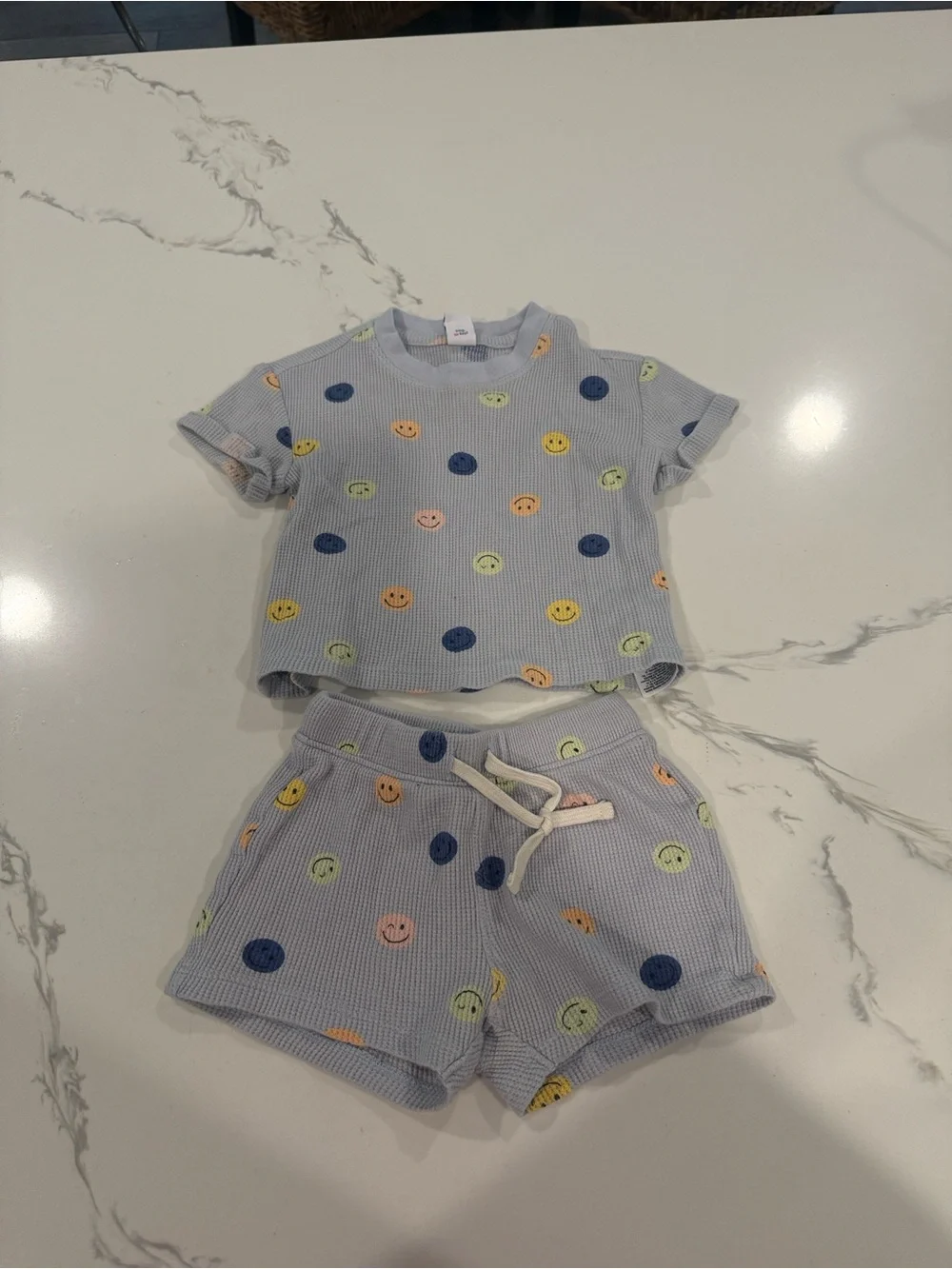 Old Navy Light Blue Smiley Face Short Sleeve Matching Set - Multicolor Prints